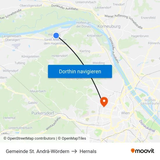 Gemeinde St. Andrä-Wördern to Hernals map