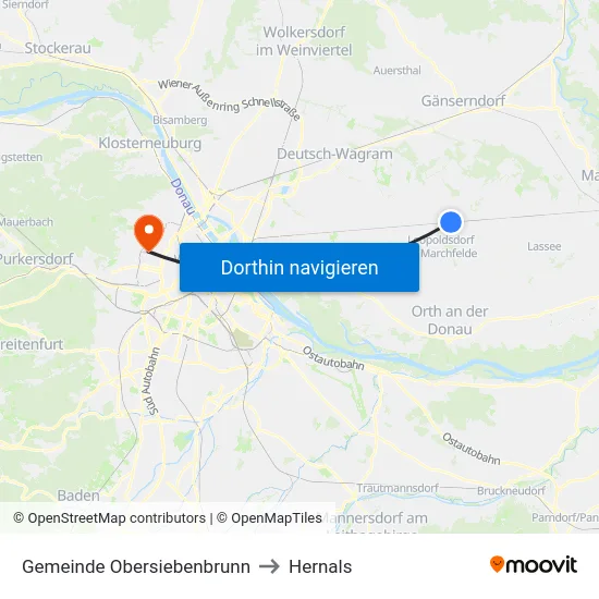 Gemeinde Obersiebenbrunn to Hernals map