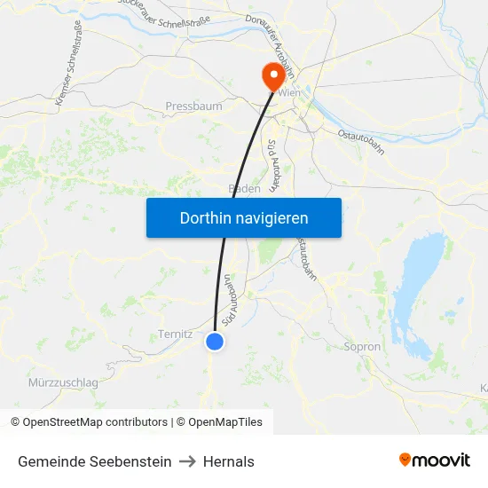 Gemeinde Seebenstein to Hernals map