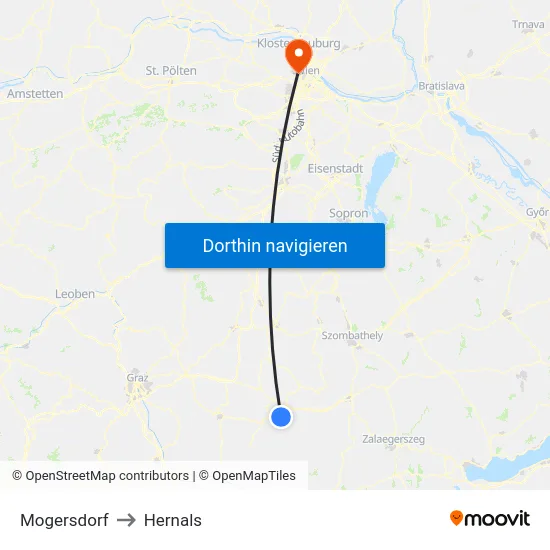 Mogersdorf to Hernals map