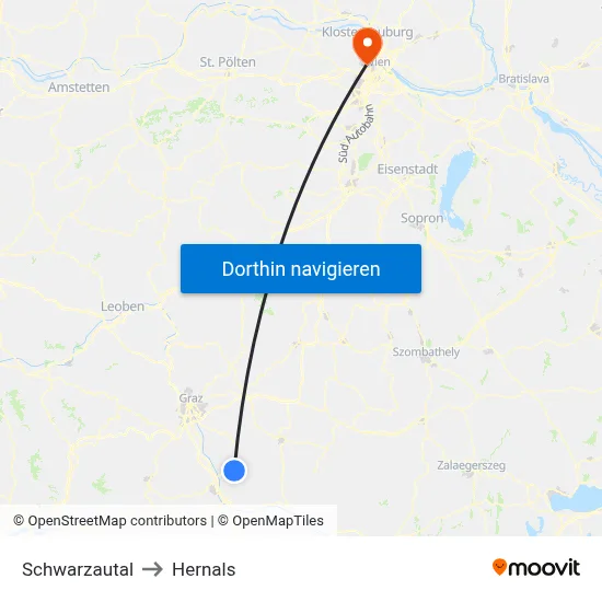Schwarzautal to Hernals map