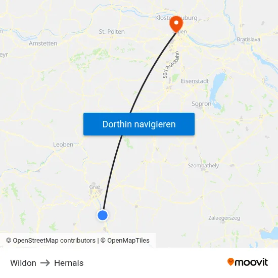 Wildon to Hernals map