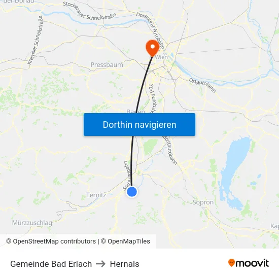 Gemeinde Bad Erlach to Hernals map