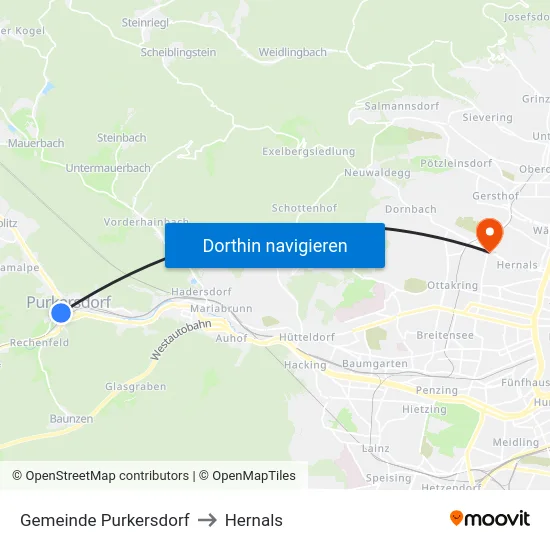 Gemeinde Purkersdorf to Hernals map