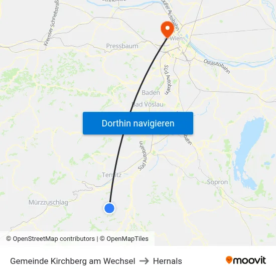 Gemeinde Kirchberg am Wechsel to Hernals map