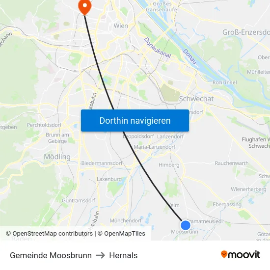 Gemeinde Moosbrunn to Hernals map