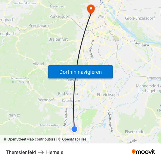 Theresienfeld to Hernals map