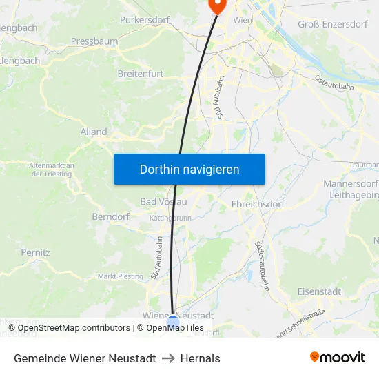 Gemeinde Wiener Neustadt to Hernals map