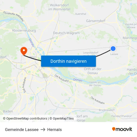 Gemeinde Lassee to Hernals map