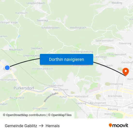 Gemeinde Gablitz to Hernals map