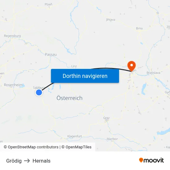 Grödig to Hernals map