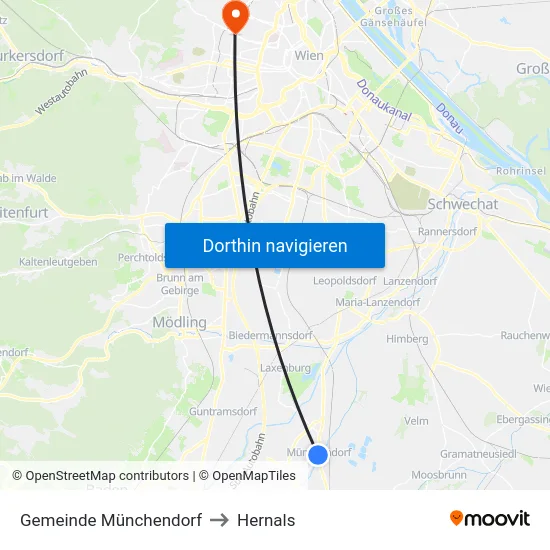 Gemeinde Münchendorf to Hernals map