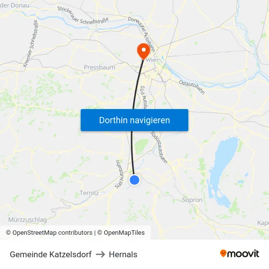Gemeinde Katzelsdorf to Hernals map