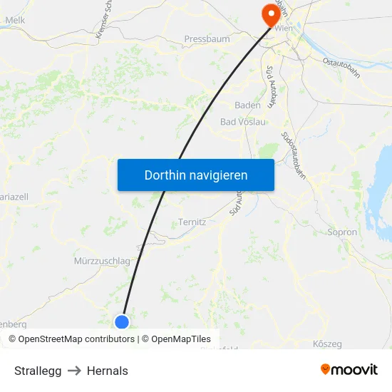 Strallegg to Hernals map
