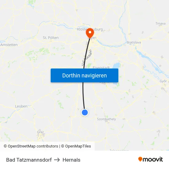 Bad Tatzmannsdorf to Hernals map
