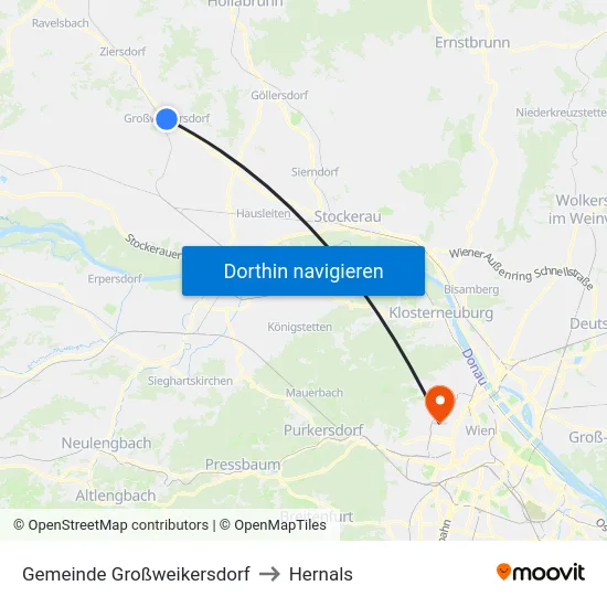 Gemeinde Großweikersdorf to Hernals map