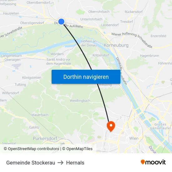 Gemeinde Stockerau to Hernals map