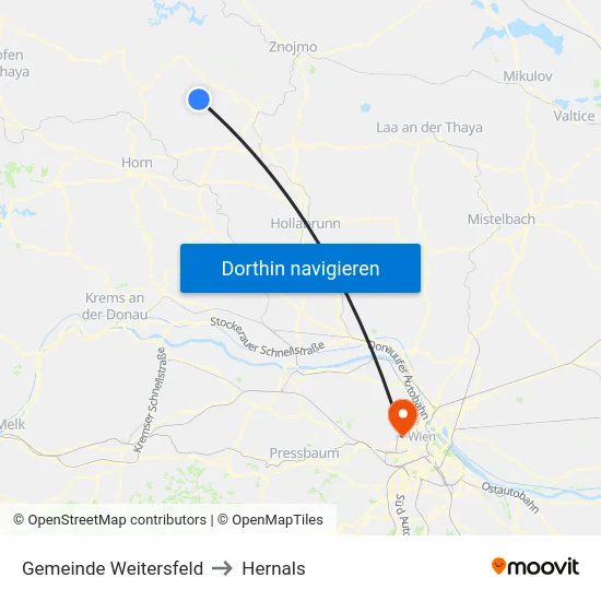 Gemeinde Weitersfeld to Hernals map