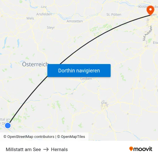 Millstatt am See to Hernals map