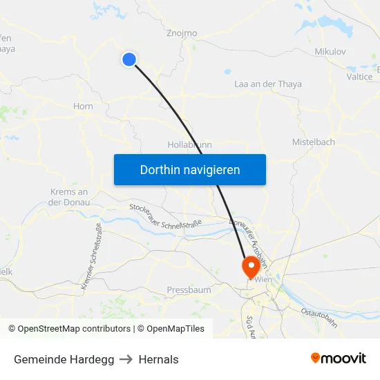 Gemeinde Hardegg to Hernals map