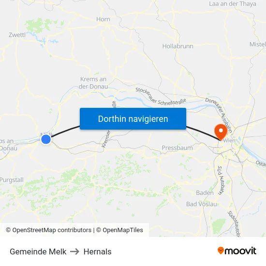 Gemeinde Melk to Hernals map