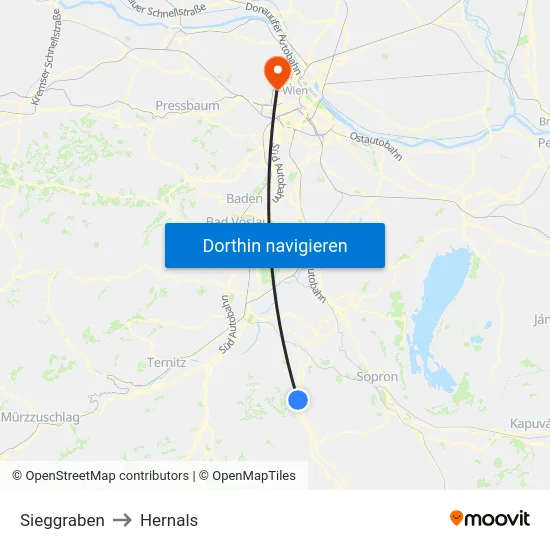 Sieggraben to Hernals map