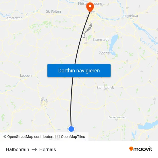 Halbenrain to Hernals map