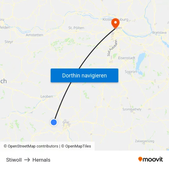 Stiwoll to Hernals map