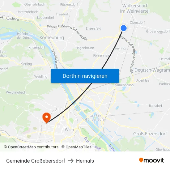 Gemeinde Großebersdorf to Hernals map