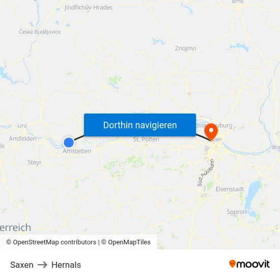 Saxen to Hernals map