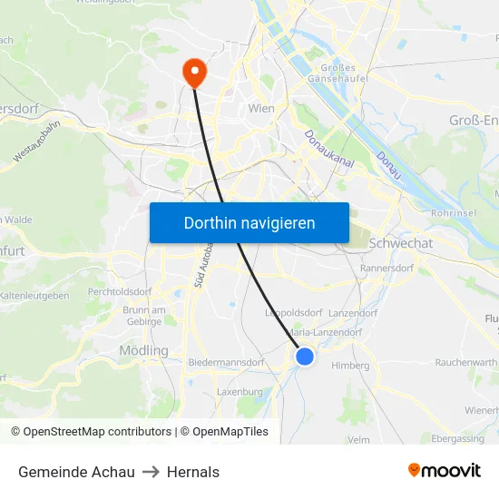 Gemeinde Achau to Hernals map