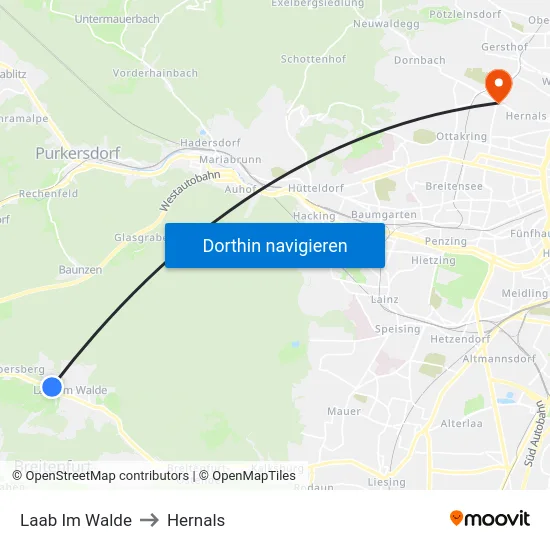 Laab Im Walde to Hernals map