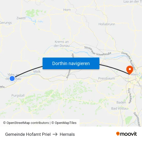 Gemeinde Hofamt Priel to Hernals map