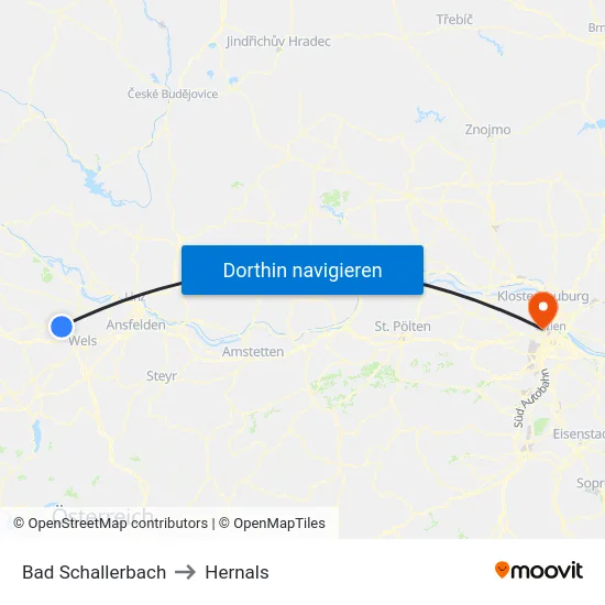 Bad Schallerbach to Hernals map