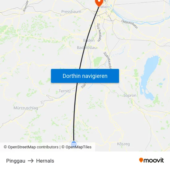 Pinggau to Hernals map