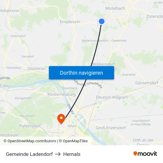 Gemeinde Ladendorf to Hernals map