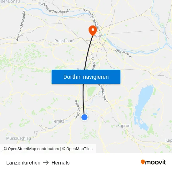 Lanzenkirchen to Hernals map