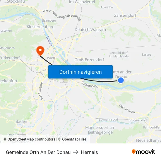 Gemeinde Orth An Der Donau to Hernals map