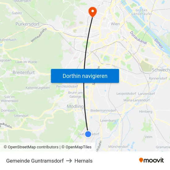 Gemeinde Guntramsdorf to Hernals map