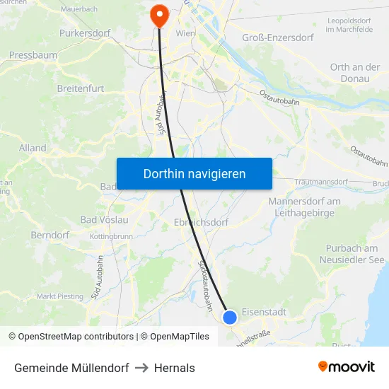 Gemeinde Müllendorf to Hernals map
