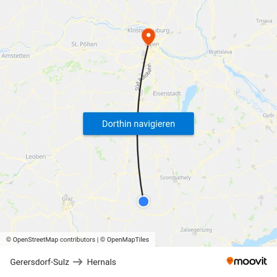 Gerersdorf-Sulz to Hernals map