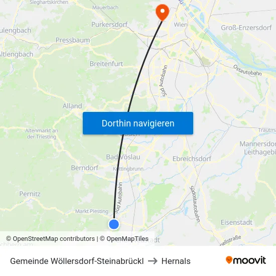 Gemeinde Wöllersdorf-Steinabrückl to Hernals map
