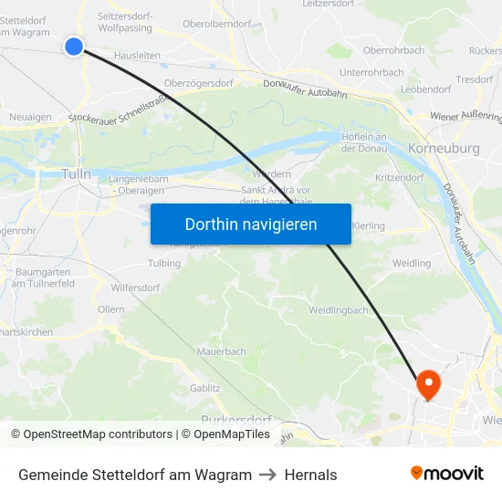 Gemeinde Stetteldorf am Wagram to Hernals map