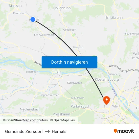 Gemeinde Ziersdorf to Hernals map