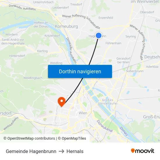 Gemeinde Hagenbrunn to Hernals map