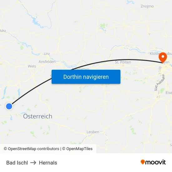 Bad Ischl to Hernals map