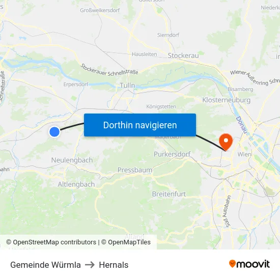 Gemeinde Würmla to Hernals map