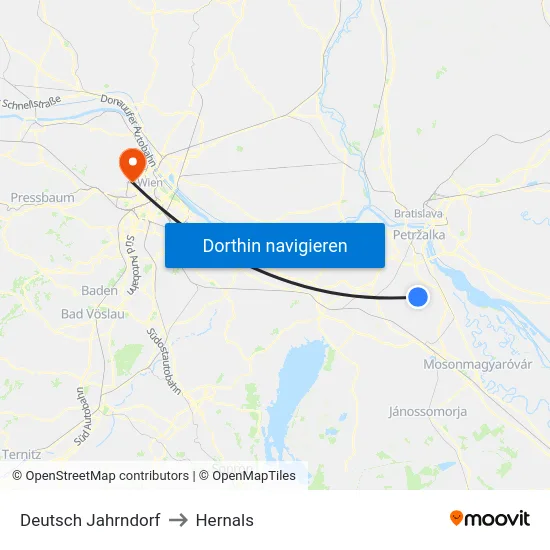 Deutsch Jahrndorf to Hernals map