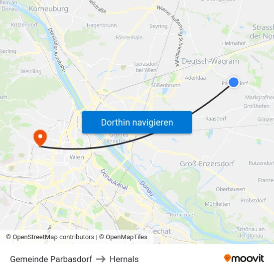 Gemeinde Parbasdorf to Hernals map