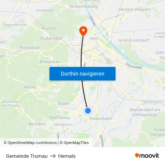 Gemeinde Trumau to Hernals map